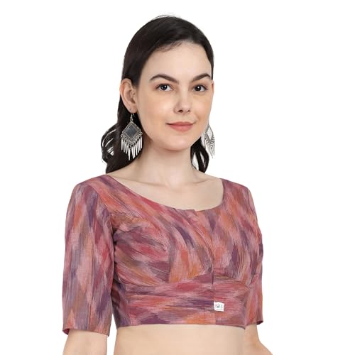 JISB Women's Multi Color Ikkat Cotton Elbow Length Sleeves Saree Blouse (Pink Multi, 46) - Image 2