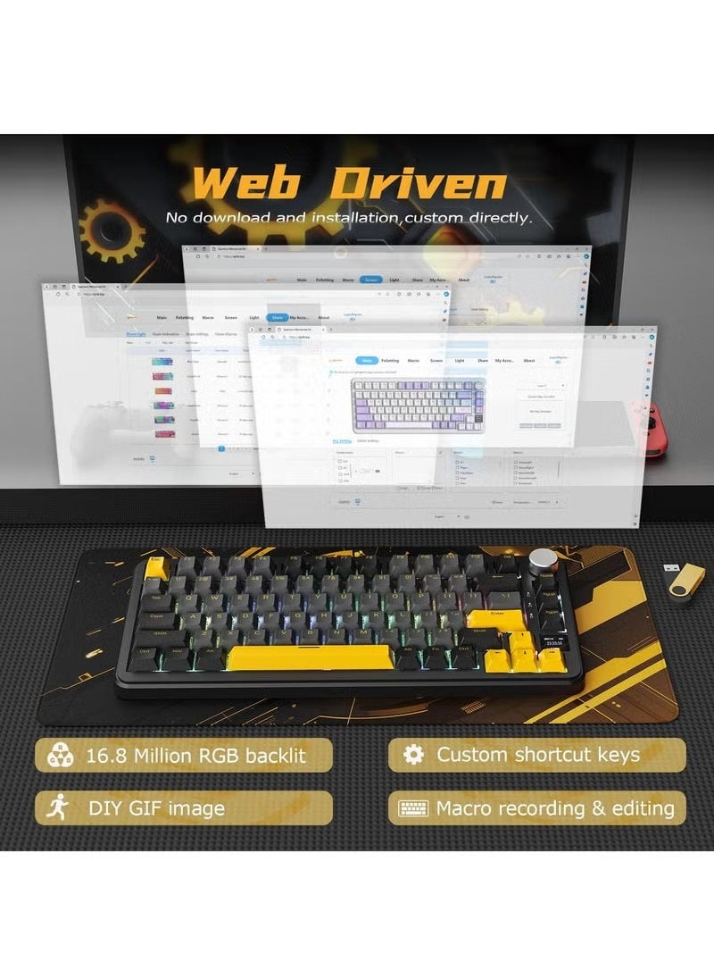 Attack Shark X85Pro Game Mechanical Keyboard Three Mode RGB Bluetooth Wireless Customization Hot Plug With Display Screen Office