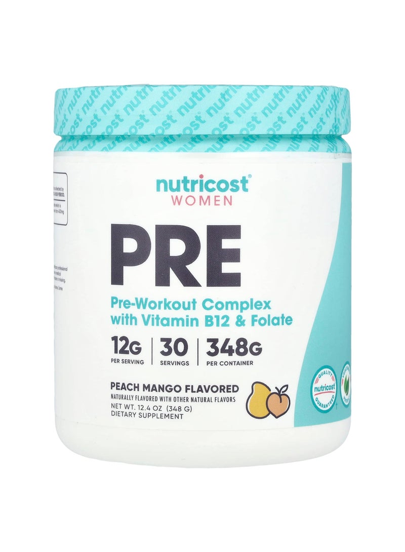 Women, Pre-Workout Complex With Vitamin B12 & Folate, Peach Mango, 12.4 oz (348 g)