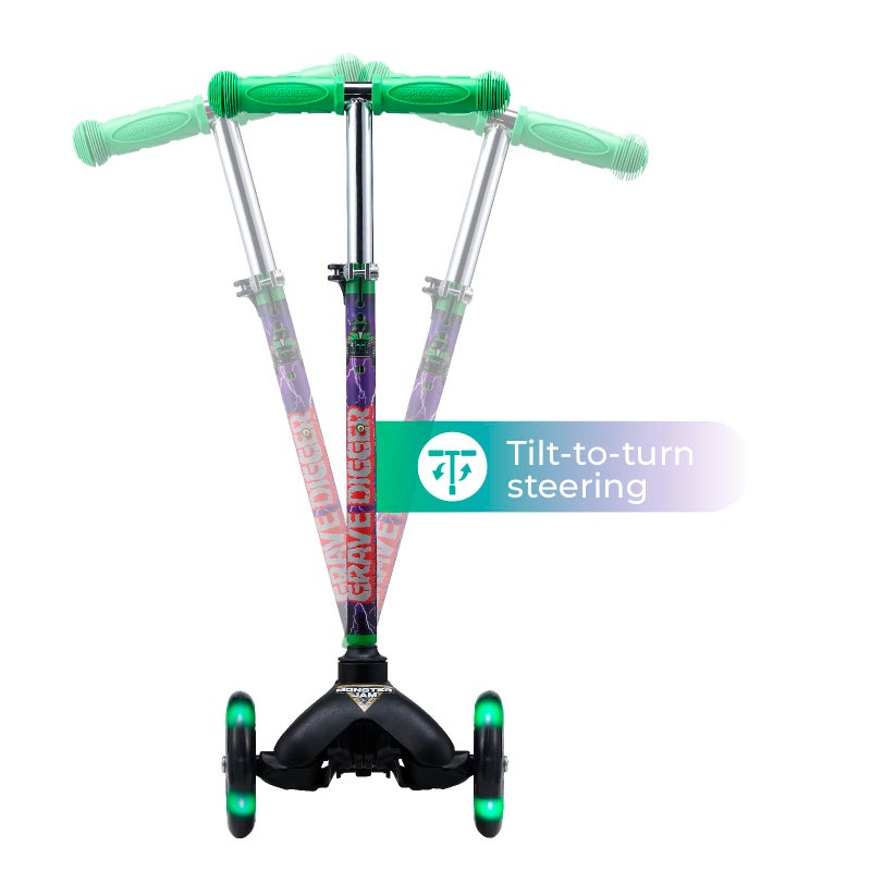 VOYAGER سكوتر كيك ذاتي التوازن من مونستر جام مع عجلات مضيئة، منصة عريضة جداً، 3 عجلات، فرامل تعمل بالقدم، حد وزن 75 رطل، للأطفال والرضع، للبنات أو الأولاد، للأعمار من 3 سنوات وما فوق - Image 4
