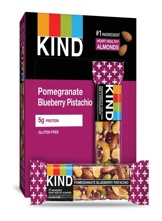 KIND Bars, Pomegranate Blueberry Pistashio + Antioxidants, Gluten Free, Low Sugar, 1.4oz, 12 Count - Image 1