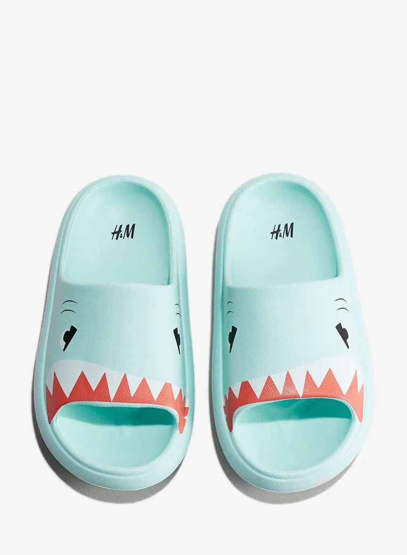 H&M Green Light Printed chunky pool slides  | Best Price UAE