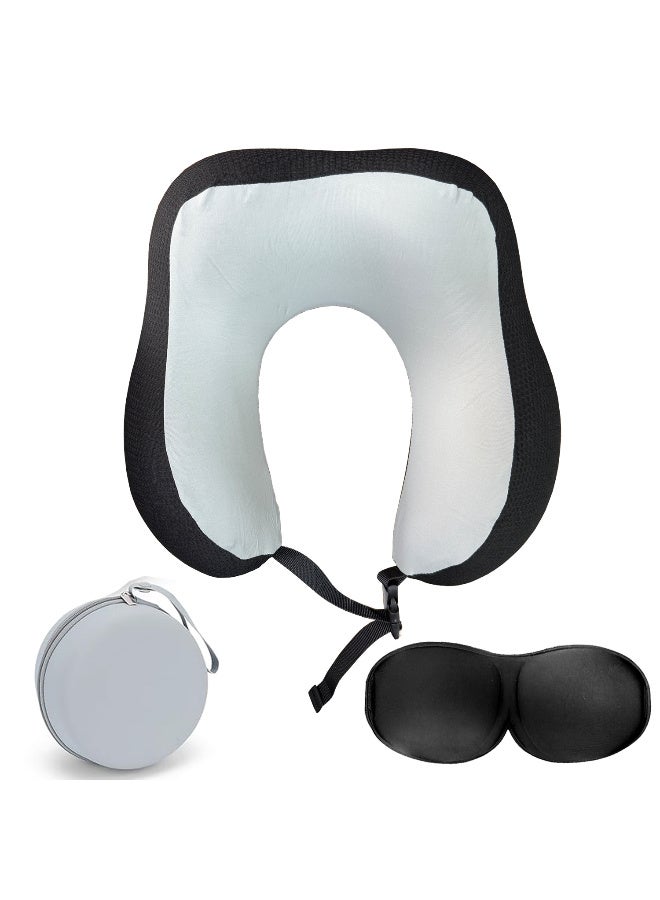 أرابيكو وسادة سفر - وسادة رقبة من إسفنج الذاكرة النقي بنسبة 100% مع غطاء قابل للتهوية، قابلة للغسل في الغسالة، مجموعة سفر بالطائرة مع قناع عين ثلاثي الأبعاد، سدادات أذن وحقيبة فاخرة - مقاس قياسي - Image 1