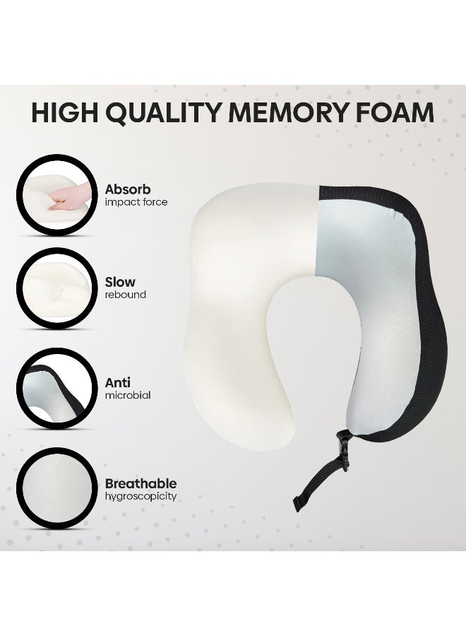 أرابيكو وسادة سفر - وسادة رقبة من إسفنج الذاكرة النقي بنسبة 100% مع غطاء قابل للتهوية، قابلة للغسل في الغسالة، مجموعة سفر بالطائرة مع قناع عين ثلاثي الأبعاد، سدادات أذن وحقيبة فاخرة - مقاس قياسي - Image 5