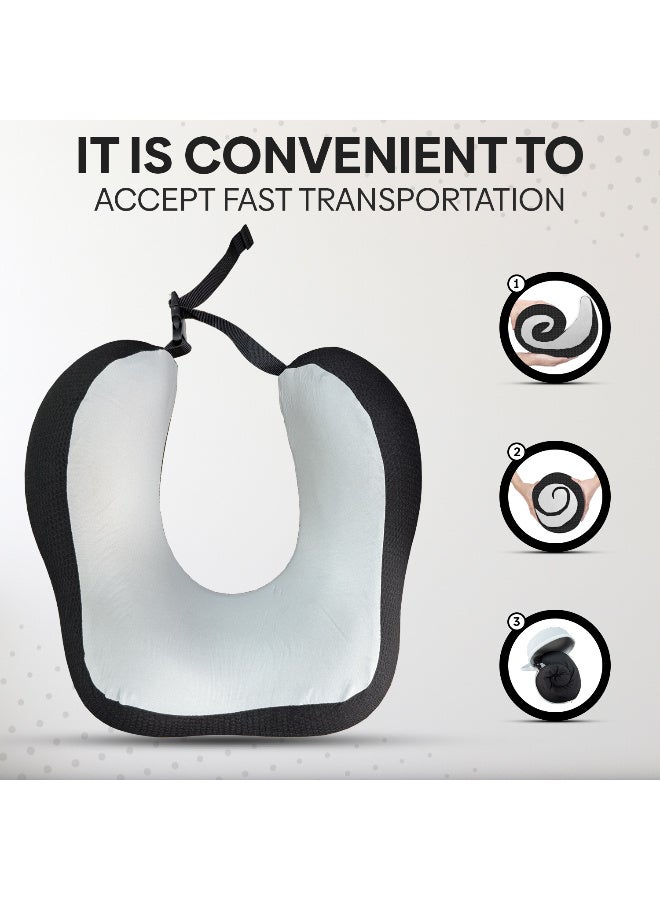 أرابيكو وسادة سفر - وسادة رقبة من إسفنج الذاكرة النقي بنسبة 100% مع غطاء قابل للتهوية، قابلة للغسل في الغسالة، مجموعة سفر بالطائرة مع قناع عين ثلاثي الأبعاد، سدادات أذن وحقيبة فاخرة - مقاس قياسي - Image 3