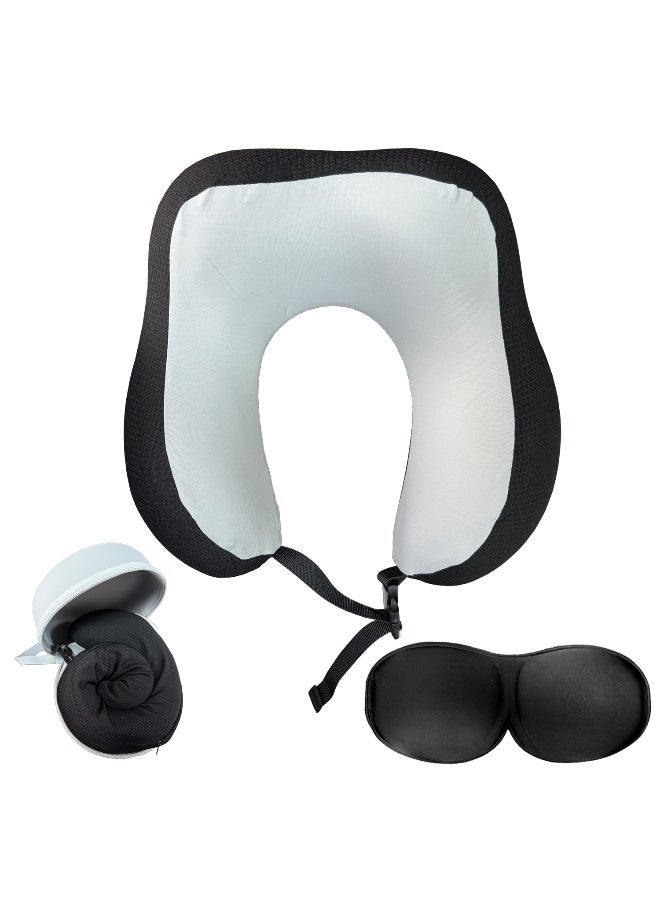 أرابيكو وسادة سفر - وسادة رقبة من إسفنج الذاكرة النقي بنسبة 100% مع غطاء قابل للتهوية، قابلة للغسل في الغسالة، مجموعة سفر بالطائرة مع قناع عين ثلاثي الأبعاد، سدادات أذن وحقيبة فاخرة - مقاس قياسي - Image 2