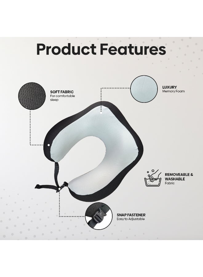 أرابيكو وسادة سفر - وسادة رقبة من إسفنج الذاكرة النقي بنسبة 100% مع غطاء قابل للتهوية، قابلة للغسل في الغسالة، مجموعة سفر بالطائرة مع قناع عين ثلاثي الأبعاد، سدادات أذن وحقيبة فاخرة - مقاس قياسي - Image 4