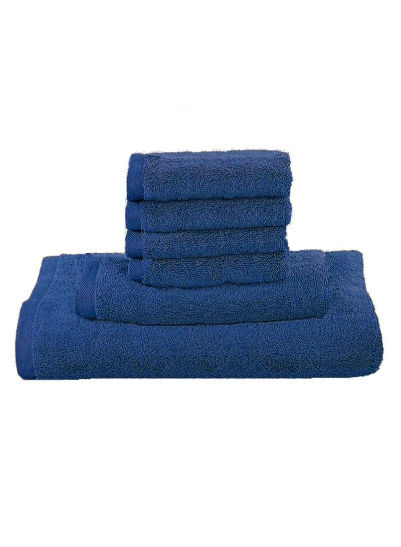 MAXQON 6-Pieces Towel Set - 100% Cotton 600 GSM, 1xBath Towel(70x140cm), 1xHand Towel(45x75cm), 4xFace Towel(30x30cm), Highly Absorbent Super Durable, Color-Dark Blue  - Image 1