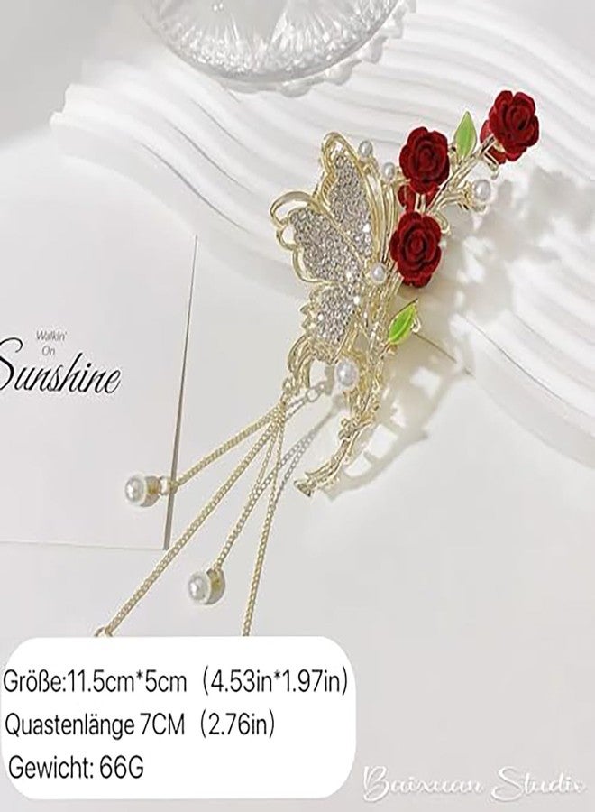 xinxingin 2 Pcs Metal Hair Clips for Women, French Rose Tassel Hair Accessories for Sophisticated Updos and Daily Styles, Two-Piece Set with Secure Hold for Medium to Thick Hair - Image 4