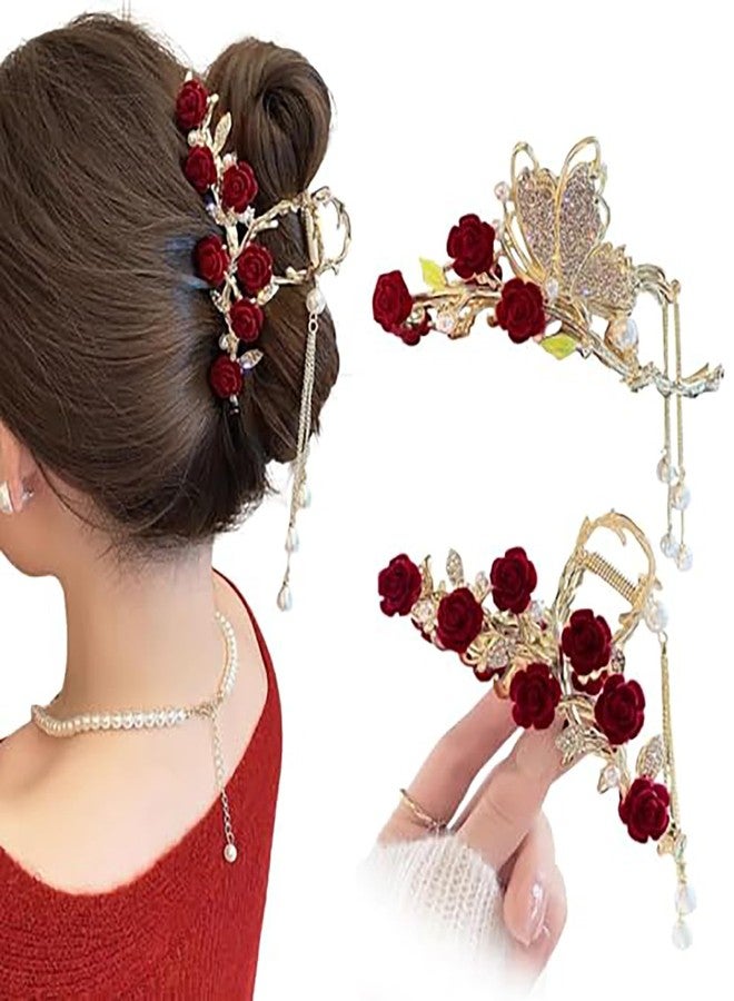xinxingin 2 Pcs Metal Hair Clips for Women, French Rose Tassel Hair Accessories for Sophisticated Updos and Daily Styles, Two-Piece Set with Secure Hold for Medium to Thick Hair - Image 1