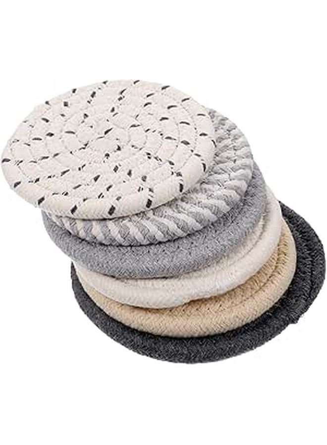 Woven Cotton Round Drink Coasters Heat Insulation 11cm Set Of 6 Multi Color Handcrafted Cup Pads For Home Table Protection - Image 1