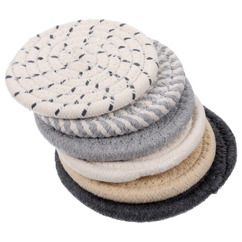 Woven Cotton Round Drink Coasters Heat Insulation 11cm Set Of 6 Multi Color Handcrafted Cup Pads For Home Table Protection - Image 2