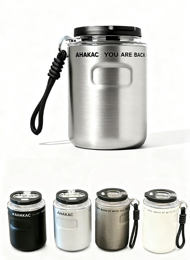 AHAKAC 316 Stainless Steel Coffee Mug - Double-Layer Insulation Cup - Double-Outlet Silicone Straw Water Cup 350ml - Image 1