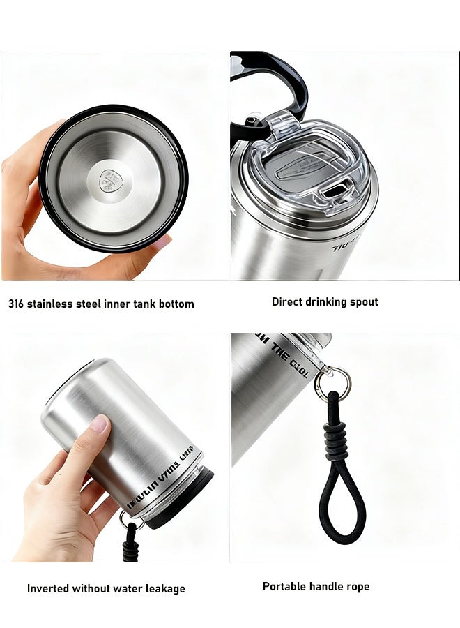 AHAKAC 316 Stainless Steel Coffee Mug - Double-Layer Insulation Cup - Double-Outlet Silicone Straw Water Cup 350ml - Image 3