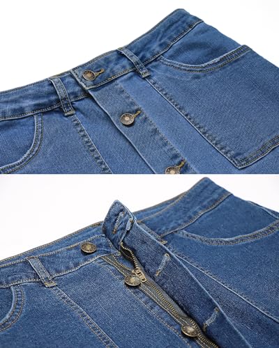 luvamia Women's Casual Denim Midi Skirt Mid Rise Button Down Stretchy Jean Skirt Denim Jean Blue Size Medium - Image 3
