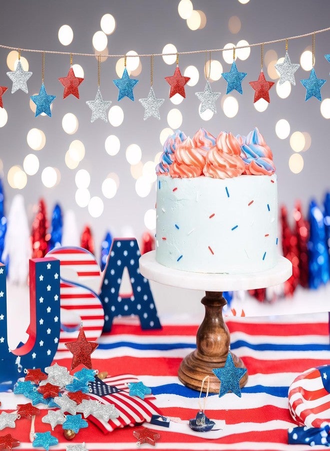 DTOFOOT 36PCS Mini Resin Patriotic Star Ornaments 4th of July Hanging Pendants for Small Tree Glitter Blue Red Star Charms with String for Memorial Day Independence Day 250th Anniversary Party Decor - Image 4