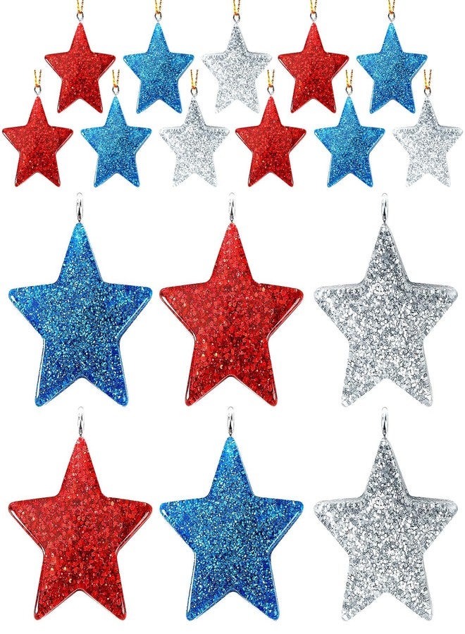 DTOFOOT 36PCS Mini Resin Patriotic Star Ornaments 4th of July Hanging Pendants for Small Tree Glitter Blue Red Star Charms with String for Memorial Day Independence Day 250th Anniversary Party Decor - Image 1
