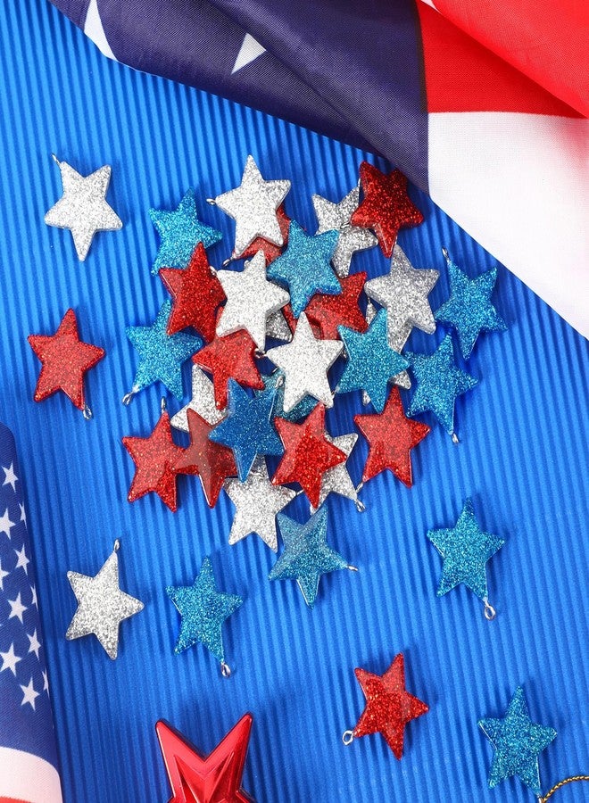 DTOFOOT 36PCS Mini Resin Patriotic Star Ornaments 4th of July Hanging Pendants for Small Tree Glitter Blue Red Star Charms with String for Memorial Day Independence Day 250th Anniversary Party Decor - Image 3