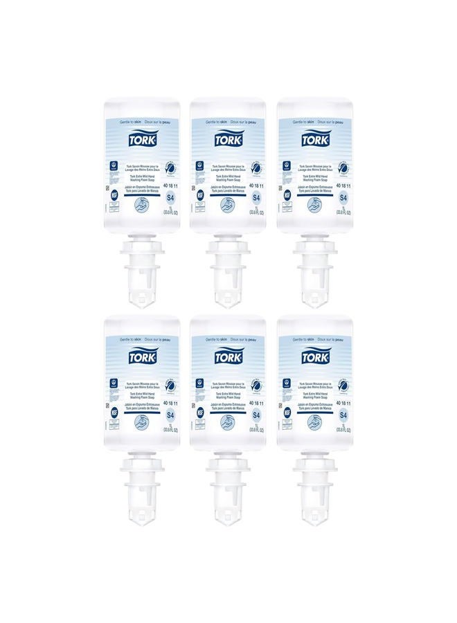 Tork Extra Mild Hand Washing Foam Soap S4, No Fragrance Added, 6 x 1L, 401811 (formerly 401211) - Image 1