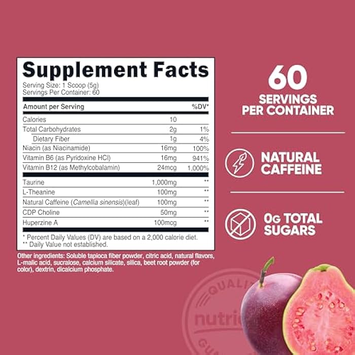 Nutricost Energy Drink Powder (Passionfruit Guava) (60 SERV) - Pre Workout Supplement with Natural Flavors - Non-GMO, Gluten-Free… - Image 2