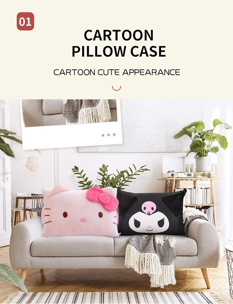 Shuyun Cartoon Cute Pillowcase Anime Double Sided Plush Pillowslip Girl Bedroom Decoration Kawaii Cotton Pillowcase + Cute Hairpin (Red+Red) - Image 3