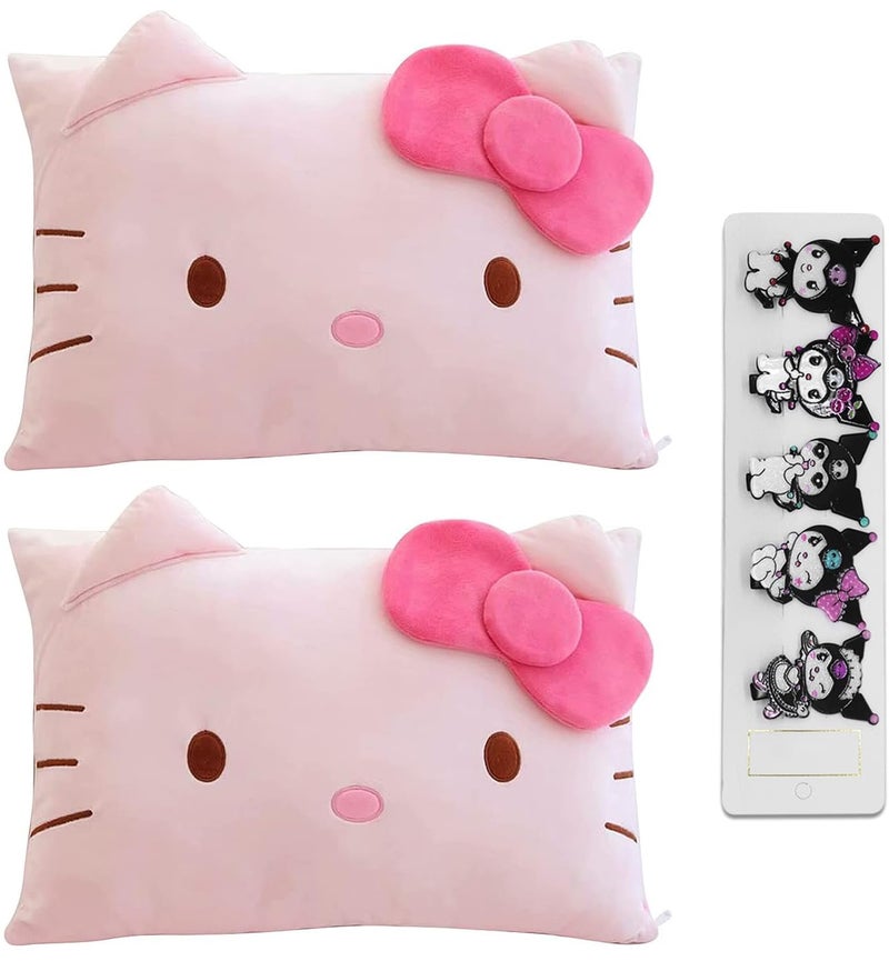 Shuyun Cartoon Cute Pillowcase Anime Double Sided Plush Pillowslip Girl Bedroom Decoration Kawaii Cotton Pillowcase + Cute Hairpin (Red+Red) - Image 1