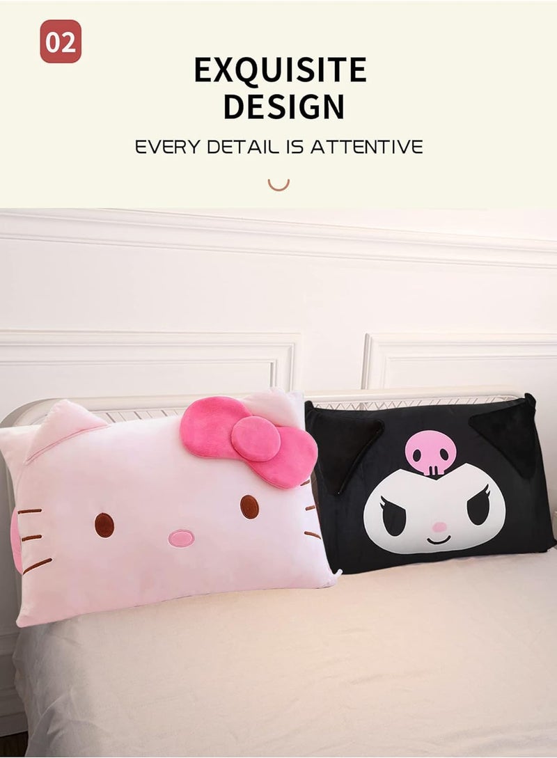Shuyun Cartoon Cute Pillowcase Anime Double Sided Plush Pillowslip Girl Bedroom Decoration Kawaii Cotton Pillowcase + Cute Hairpin (Red+Red) - Image 2