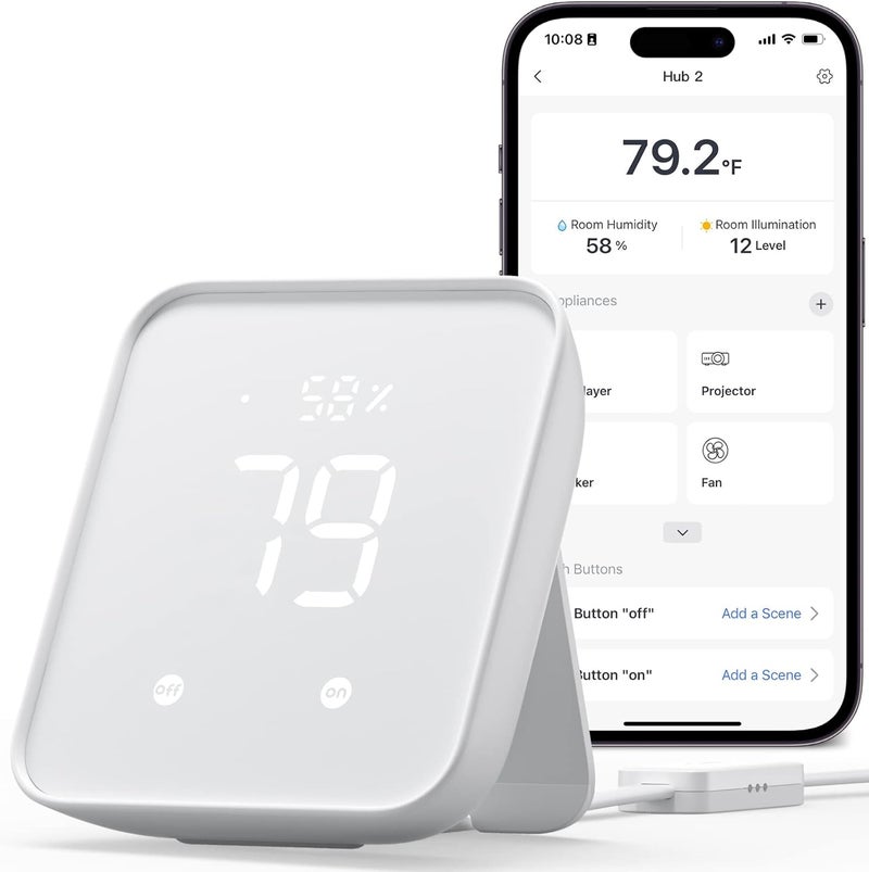 سويتش بوت Hub 2 (الجيل الثاني)، يعمل كمقياس حرارة ورطوبة WiFi، وجهاز تحكم عن بعد بالأشعة تحت الحمراء، وجهاز تحكم ذكي ومستشعر ضوء، ويربط بشبكة Wi-Fi (يدعم تردد 2.4 جيجاهرتز)، متوافق مع Alexa وGoogle Assistant - Image 1
