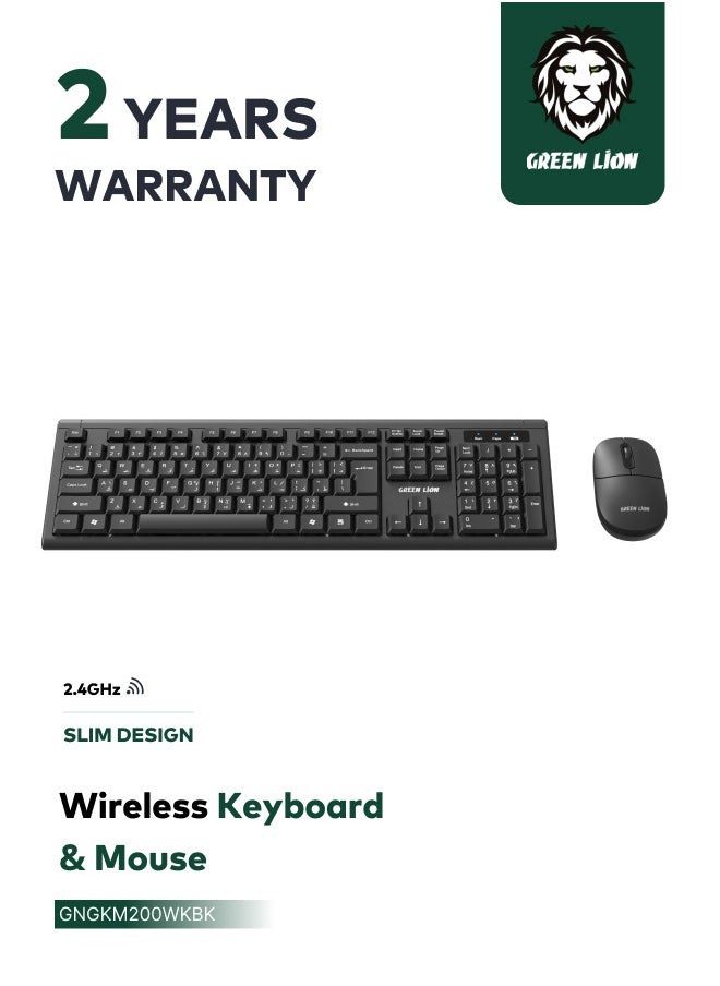 Wireless Keyboard and Mouse Combo / Slim Design / Automatic Sleep Mode / 10 Meters Wireless Range / 2.4GHz Mini USB Connection / Windows/Mac/Android/Office/Home/Laptop/Personal Computer - Black
