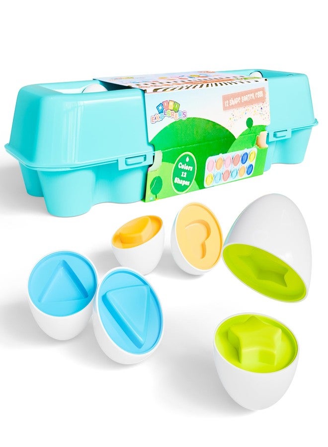 Lollipop - Mini Explorers 12 Shape Sorter Eggs – Geometric Eggs for Toddlers in 6 Bright Colors and 12 Shapes – Educational Matching Egg Puzzle Toy - Image 1