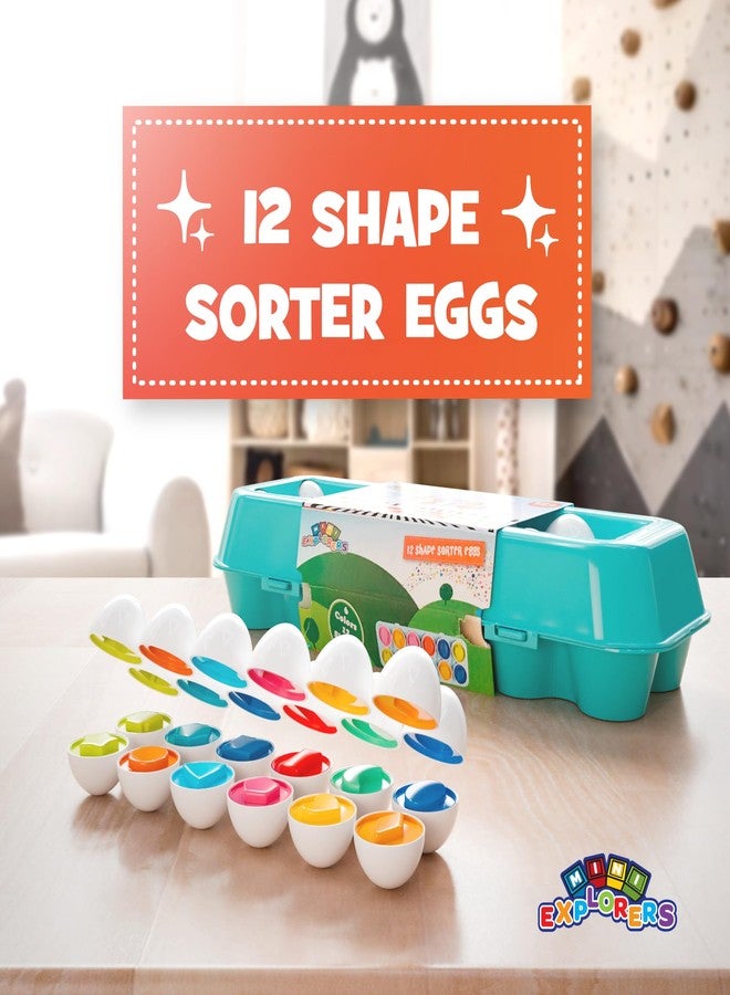 Lollipop - Mini Explorers 12 Shape Sorter Eggs – Geometric Eggs for Toddlers in 6 Bright Colors and 12 Shapes – Educational Matching Egg Puzzle Toy - Image 2