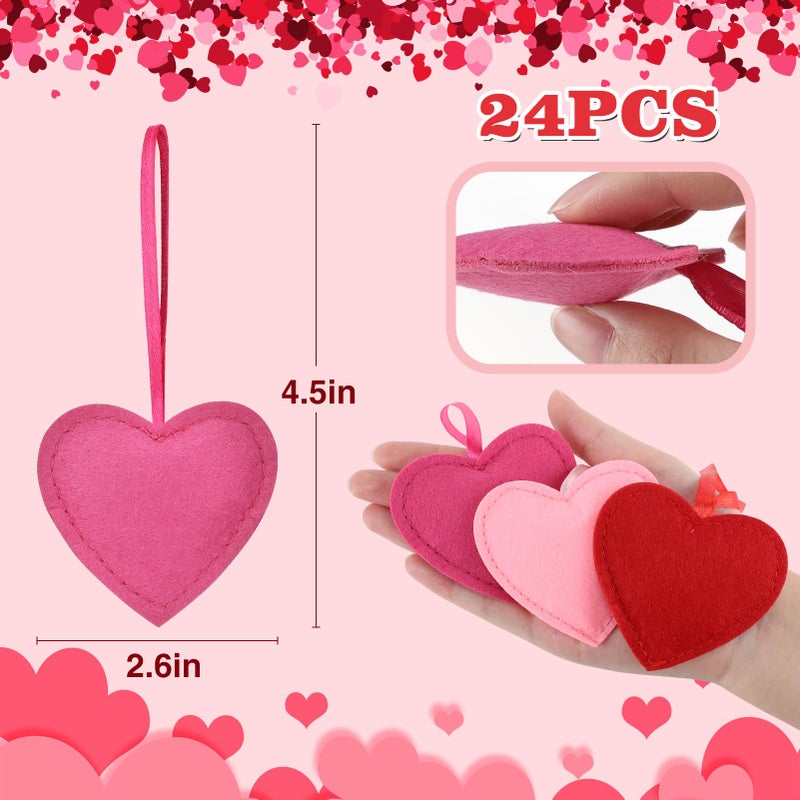 Apipi 24Pcs Valentines Felt Heart-Shape Ornaments - Red Rose Pink Valentines Hanging Decorations for Wedding Anniversary Decor Party Supplies - Image 5