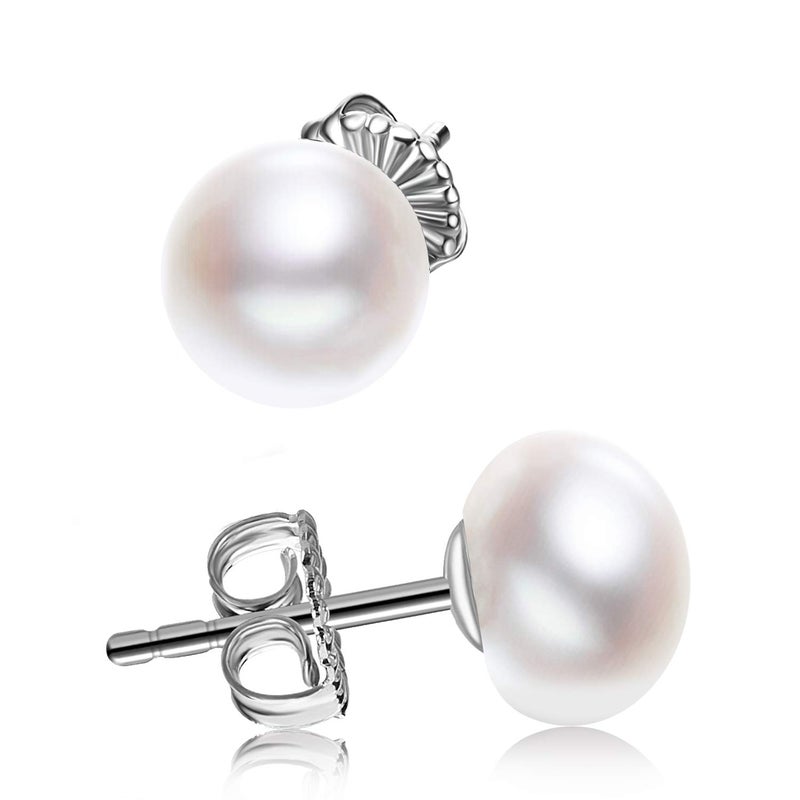 JORA Oversized Sterling Silver Large 12mm White Freshwater Cultured Pearl Stud Earrings for Women - Image 1