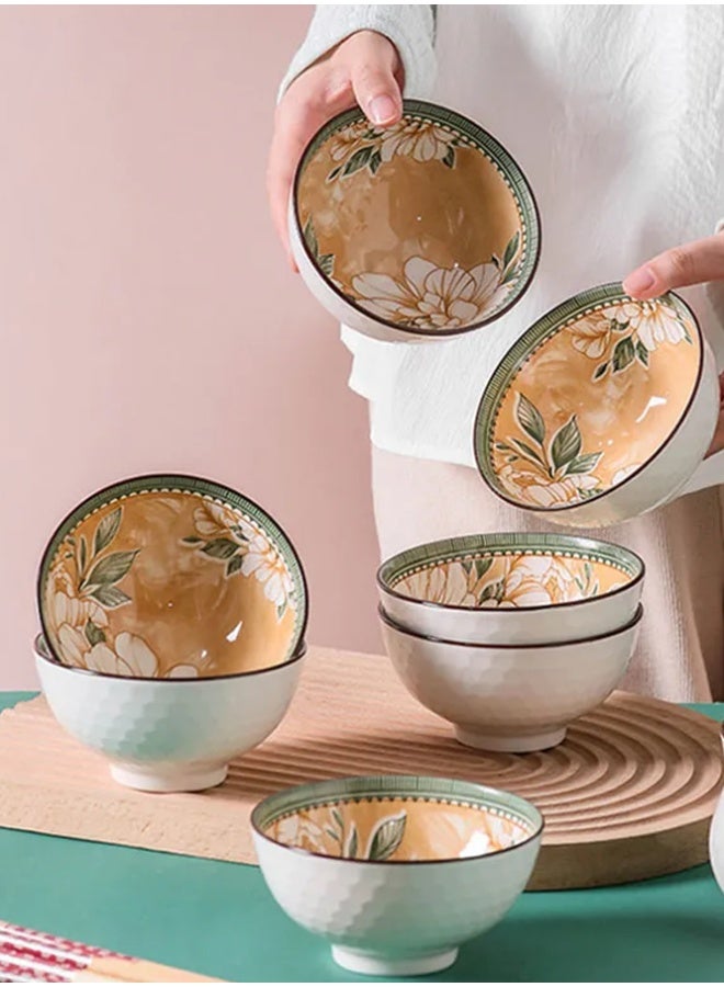 Crazy Boss 6PCS Ceramic Bowl Set with Chopsticks Floral Design Gift Box Dinnerware Set for Rice, Soup and Noodles - Image 3