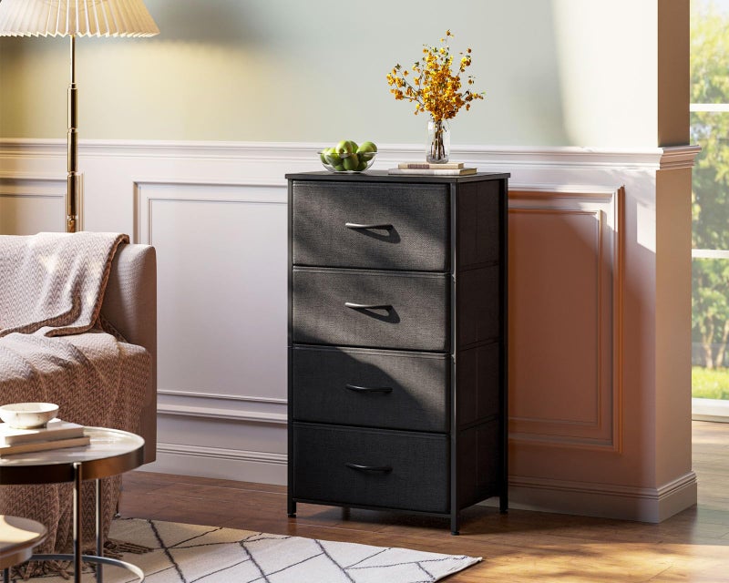 AODK Dresser for Bedroom with 4 Storage Drawers, Small Dressers Chest of Drawers Fabric Dresser with Sturdy Steel Frame, Black - Image 2