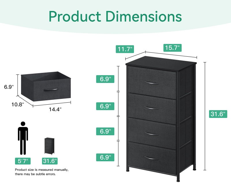 AODK Dresser for Bedroom with 4 Storage Drawers, Small Dressers Chest of Drawers Fabric Dresser with Sturdy Steel Frame, Black - Image 3
