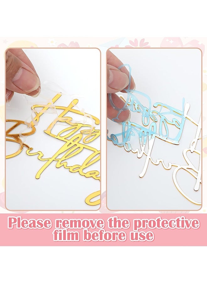 Wffo 6 Pcs Cake Toppers Happy Birthday Acrylic Cake Topper Happy Birthday Cake Sign Picks Happy Birthday Cake Decorations Cake Stick Decor for Celebrating Birthday Anniversary Party (Golden) - Image 4