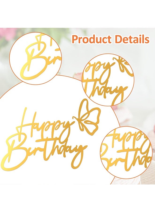 Wffo 6 Pcs Cake Toppers Happy Birthday Acrylic Cake Topper Happy Birthday Cake Sign Picks Happy Birthday Cake Decorations Cake Stick Decor for Celebrating Birthday Anniversary Party (Golden) - Image 3