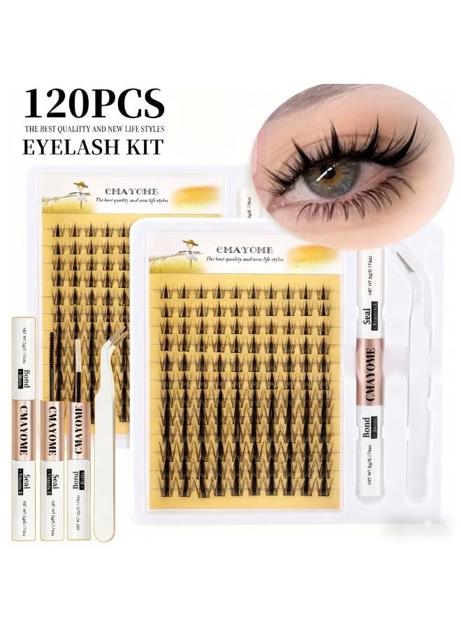 CMAYOME False Eyelashes Clusters Kit, 120pcs Lash Extension Set Mix8-16mm Cluster Eyelash Clusters Kit With Lashes Bond And Seal,Tweezers, Easy To Apply At Home - Image 1