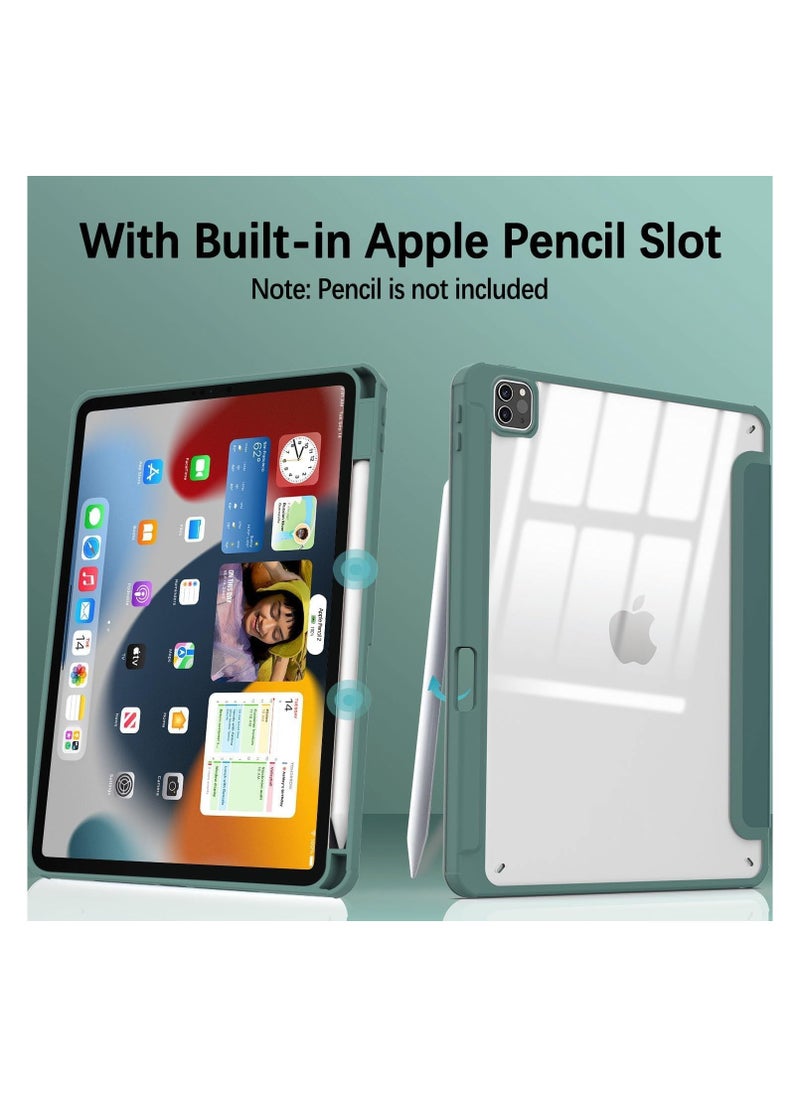EVO iPad Pro 12.9" 2022 2021 2020 Case, Clear Back Smart Folio Protective Case with Pencil Slot for iPad Pro 6th 5th 4th 3rd Generation green  - Image 2