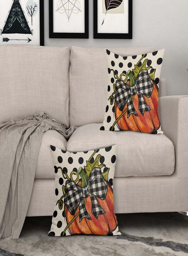Sweetshow Fall Pillow Covers 18x18 Set of 2 Thanksgiving Orange Pumpkin Throw Pillows Outdoor Autumn Black White Polka Dot Decorative Pillow Case Linen Cushion Covers Farmhouse Decor for Couch Sofa Bed - Image 3