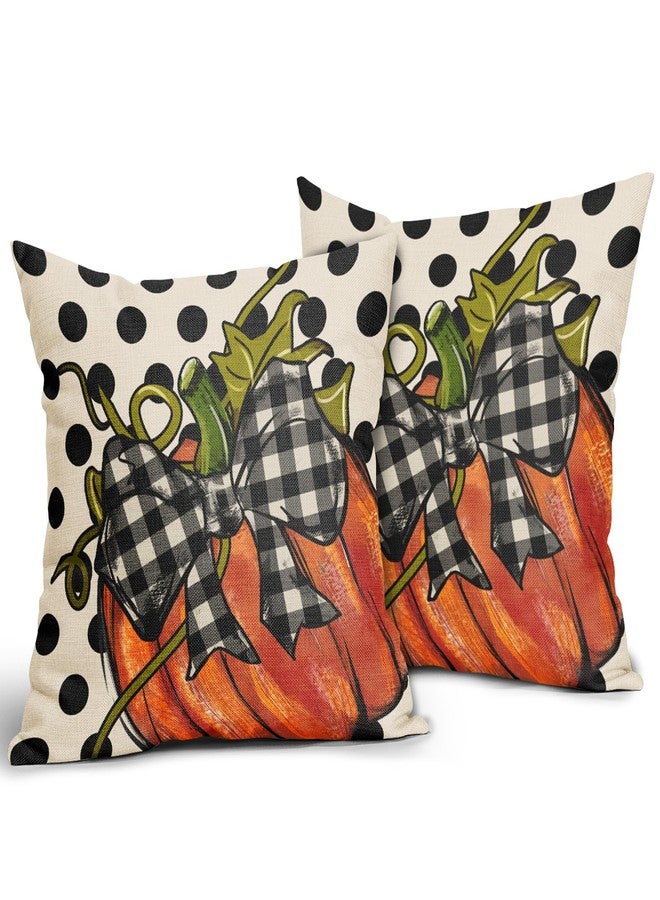Sweetshow Fall Pillow Covers 18x18 Set of 2 Thanksgiving Orange Pumpkin Throw Pillows Outdoor Autumn Black White Polka Dot Decorative Pillow Case Linen Cushion Covers Farmhouse Decor for Couch Sofa Bed - Image 2
