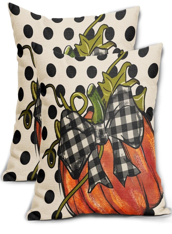 Sweetshow Fall Pillow Covers 18x18 Set of 2 Thanksgiving Orange Pumpkin Throw Pillows Outdoor Autumn Black White Polka Dot Decorative Pillow Case Linen Cushion Covers Farmhouse Decor for Couch Sofa Bed - Image 1