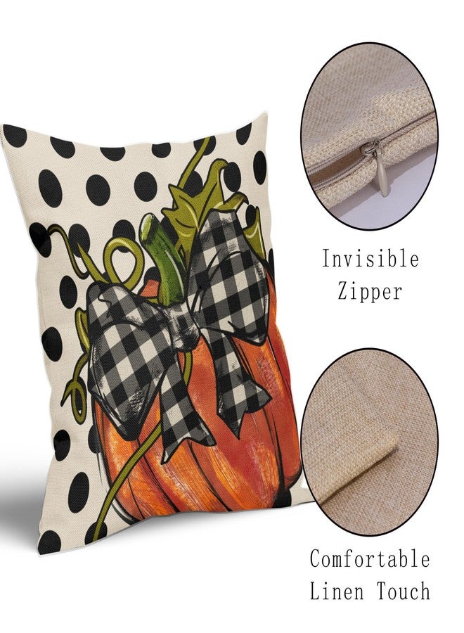 Sweetshow Fall Pillow Covers 18x18 Set of 2 Thanksgiving Orange Pumpkin Throw Pillows Outdoor Autumn Black White Polka Dot Decorative Pillow Case Linen Cushion Covers Farmhouse Decor for Couch Sofa Bed - Image 4