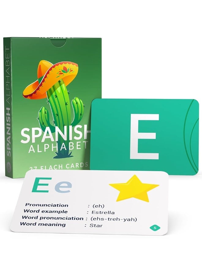 Briston Spanish Alphabet Flash Cards â€“ 27 Educational Language Learning Resource with Pictures for Memory Sight Words â€“ Fun Game Like Play - Kids, Grade School, Classroom, Homeschool Teacher Supplies - Image 3