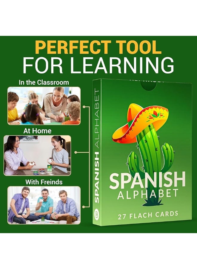 Briston Spanish Alphabet Flash Cards â€“ 27 Educational Language Learning Resource with Pictures for Memory Sight Words â€“ Fun Game Like Play - Kids, Grade School, Classroom, Homeschool Teacher Supplies - Image 1