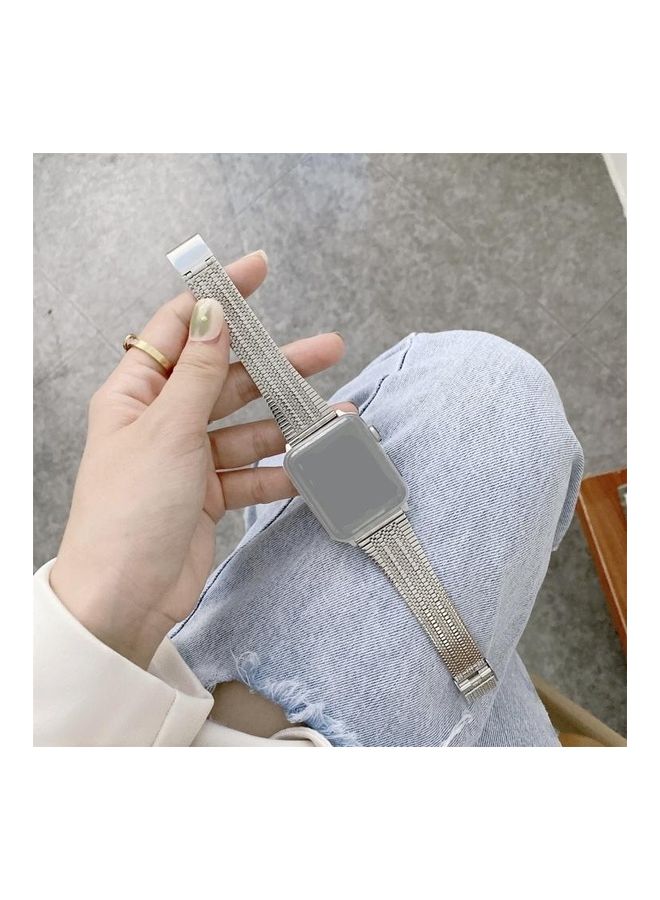 NIBEMINENT Three Lines Steel Replacement Strap Watchband For Apple Watch Series 1/2/3/4/5/6/7/SE 42-44-45mm Silver - Image 1