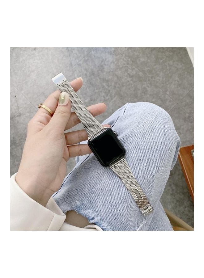 NIBEMINENT Three Lines Steel Replacement Strap Watchband For Apple Watch Series 1/2/3/4/5/6/7/SE 42-44-45mm Silver - Image 2