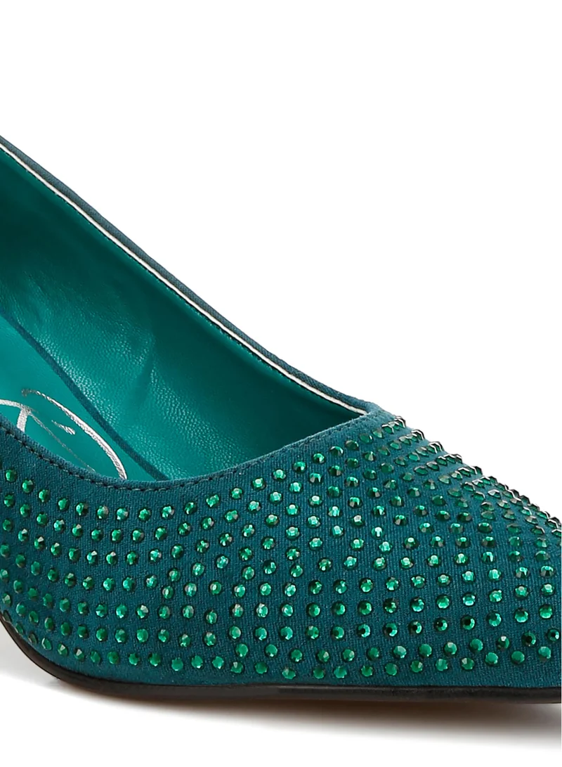London Rag Rhinestones Embellished Pumps in Bottle Green