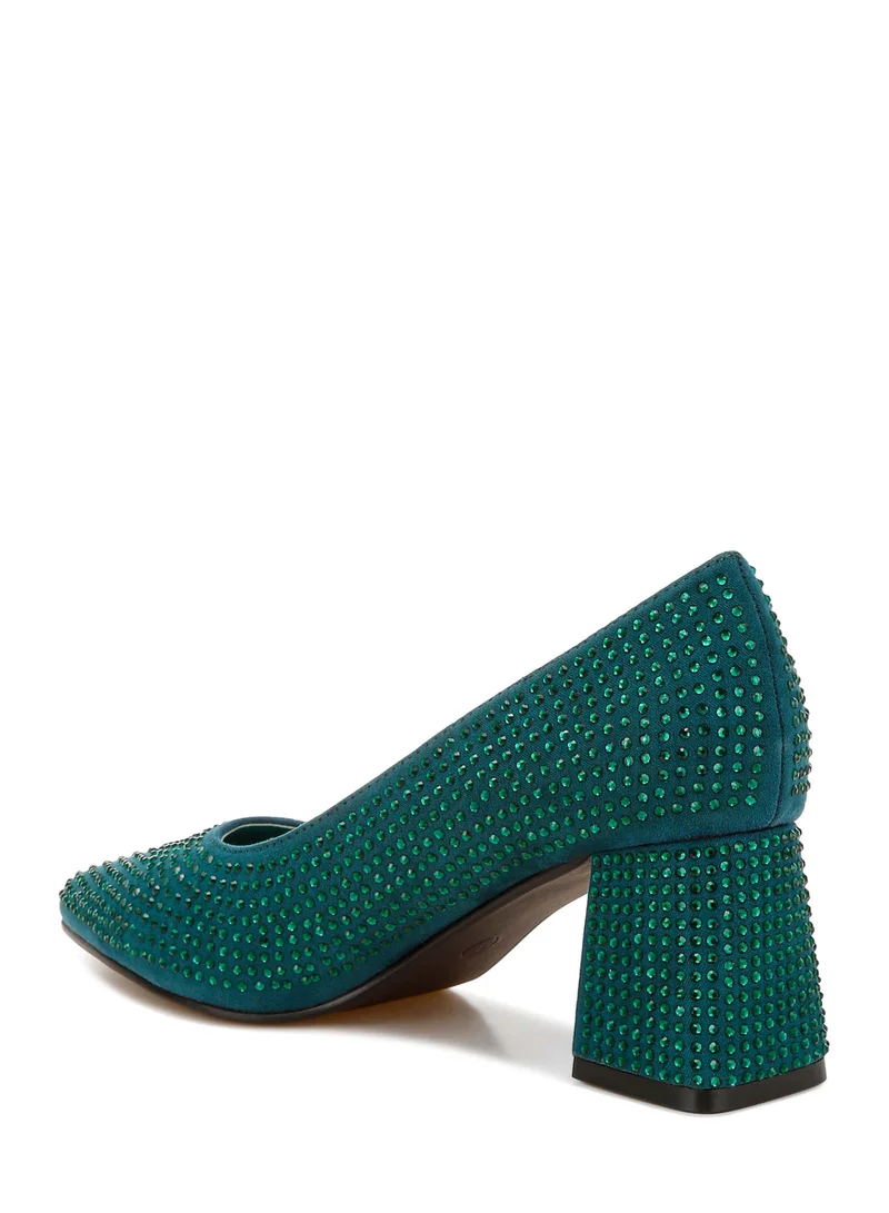 London Rag Rhinestones Embellished Pumps in Bottle Green